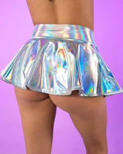 Roma Silver Holo Mini Skirt -ravewonder store RW 011023 8773