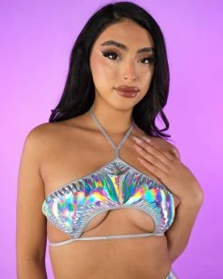 Roma Silver Holo Cutout Tie Top