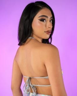 Roma Silver Holo Cutout Tie Top -ravewonder store RW 011023 8785