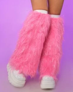Leg Avenue Pink/Silver Fluffy Leg Warmers