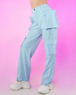 Hot And Delicious Sky Blue Nylon Cargo Pants