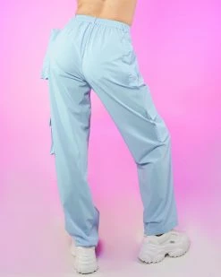 Hot And Delicious Sky Blue Nylon Cargo Pants -ravewonder store RW 011923 823