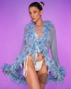 Be Wicked Lady Love Sheer Short Robe With Boa Feather Trim