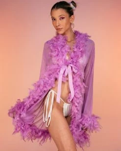 Be Wicked Lady Love Sheer Short Robe With Boa Feather Trim -ravewonder store RW 062922 624 scaled