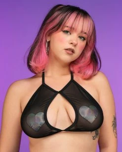 Juan Basic Sheer Mesh Keyhole Halter Top