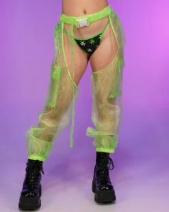 Hot And Delicious Neon Green Sheer Possibilities Organza Chaps