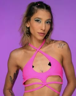 OhYes Fashion Neon Pink Matrix Strappy Top -ravewonder store RW 072222 242