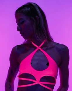 OhYes Fashion Neon Pink Matrix Strappy Top -ravewonder store RW 072222 253