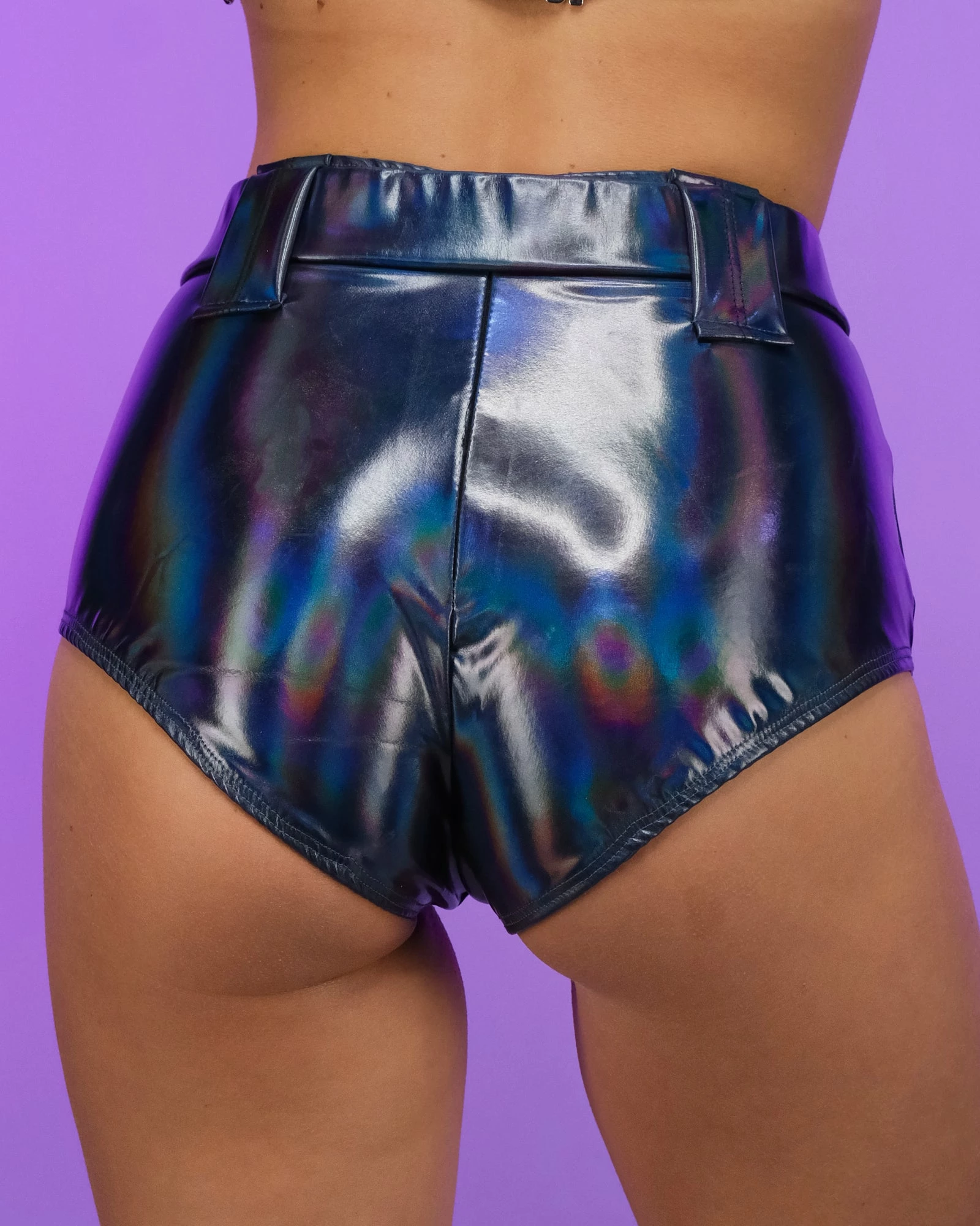 Roma Black Holo Foil Belted Shorts 4 Roma Black Holo Foil Belted Shorts - Image 2