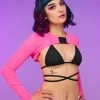 AE Neon Pink Black Mesh Shrug With Buckle