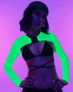 AE Neon Yellow Black Mesh Shrug With Buckle