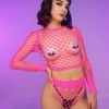 Be Wicked Neon Pink Play With Me 2pc Fishnet Set