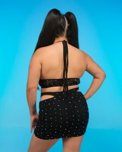 Banjul Black 2pc Rhinestone Skirt Set -ravewonder store RW 082422 22