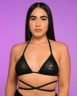 Shark Black Sheer Bikini Wrap Top
