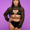 AE Black Fishnet Hooded Shrug