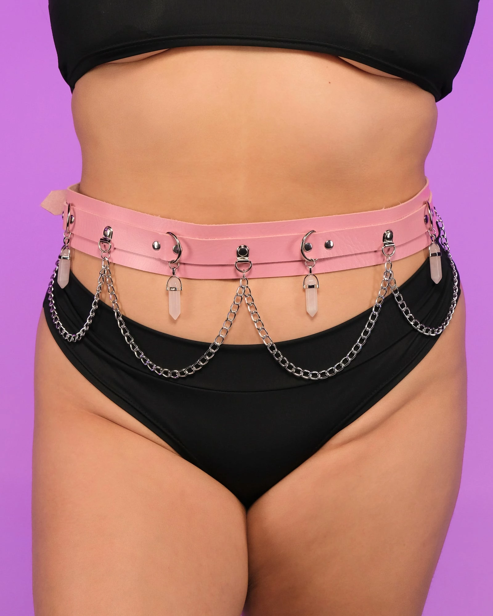 AE Pink Crystal And Chain Faux Leather Belt 2 AE Pink Crystal And Chain Faux Leather Belt - Image 2