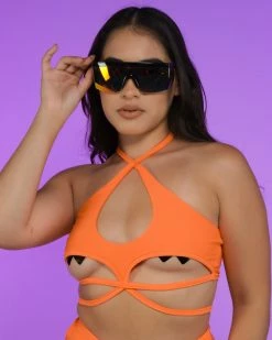 OhYes Fashion Neon Orange Matrix Strappy Top