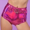 Roma Hot Pink Holo Foil Belted Shorts