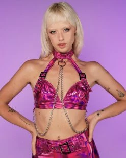 Roma Hot Pink Holo Foil Chain Top