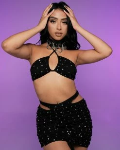 Banjul Black 2pc Rhinestone Skirt Set