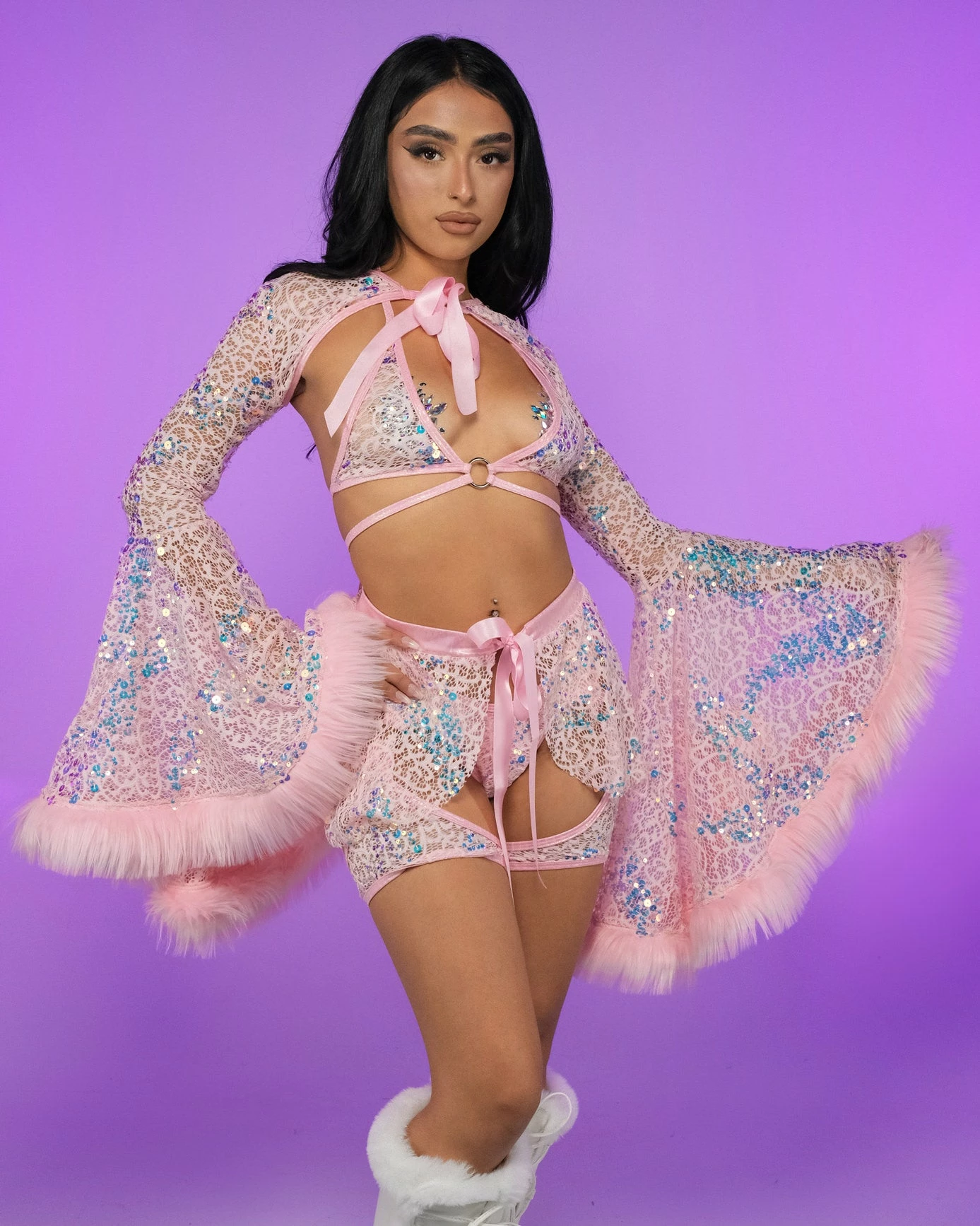 J. Valentine Pink Blush Sequin Fur-Trimmed Shrug 3 J. Valentine Pink Blush Sequin Fur-Trimmed Shrug