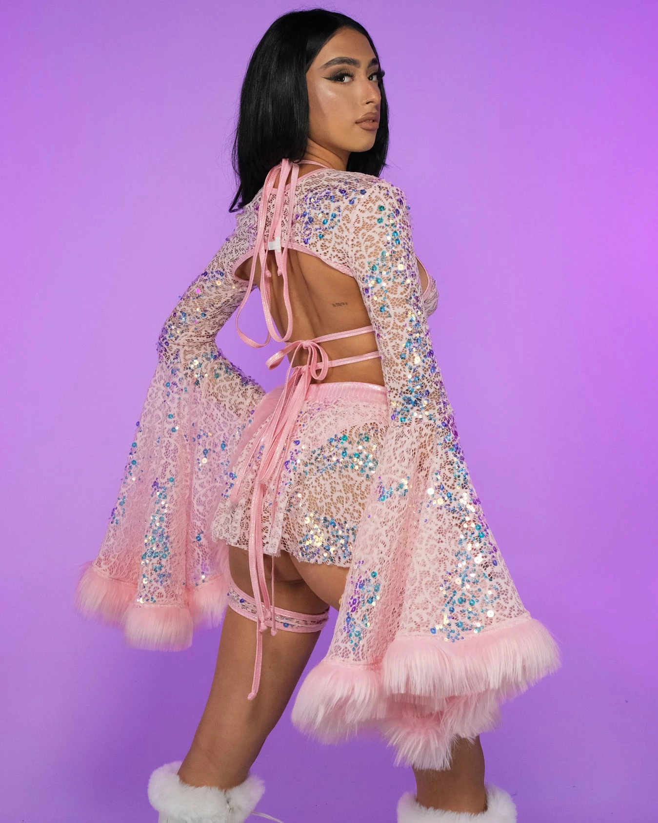 J. Valentine Pink Blush Sequin Fur-Trimmed Shrug 4 J. Valentine Pink Blush Sequin Fur-Trimmed Shrug - Image 2