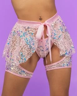 J. Valentine Pink Blush Sequin Net Tie Skirt