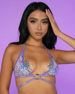 J. Valentine Lilac Sequin Net Wrap Top