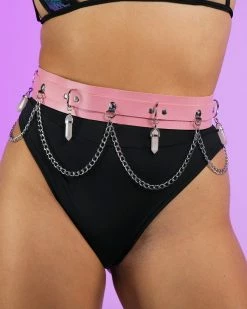 AE Pink Crystal And Chain Faux Leather Belt