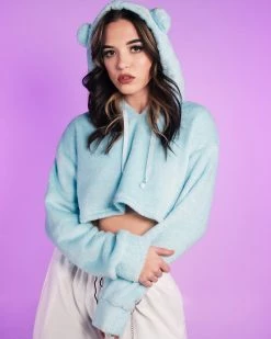OhYes Fashion Baby Blue Cuddle Puddle Fuzzy Crop Hoodie