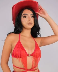 Rolita Couture Red Fringe Wrap Top