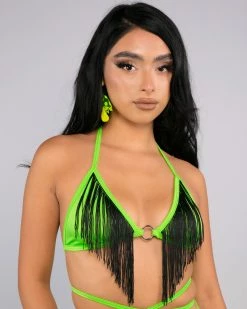 Rolita Couture Neon Green Fringe Wrap Top