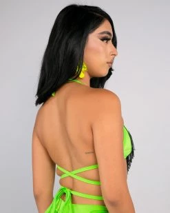 Rolita Couture Neon Green Fringe Wrap Top -ravewonder store RW 101822 487