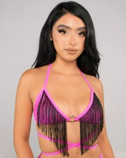 Rolita Couture Neon Pink Fringe Wrap Top