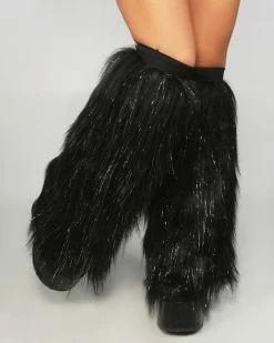 Leg Avenue Black/Silver Fluffy Leg Warmers
