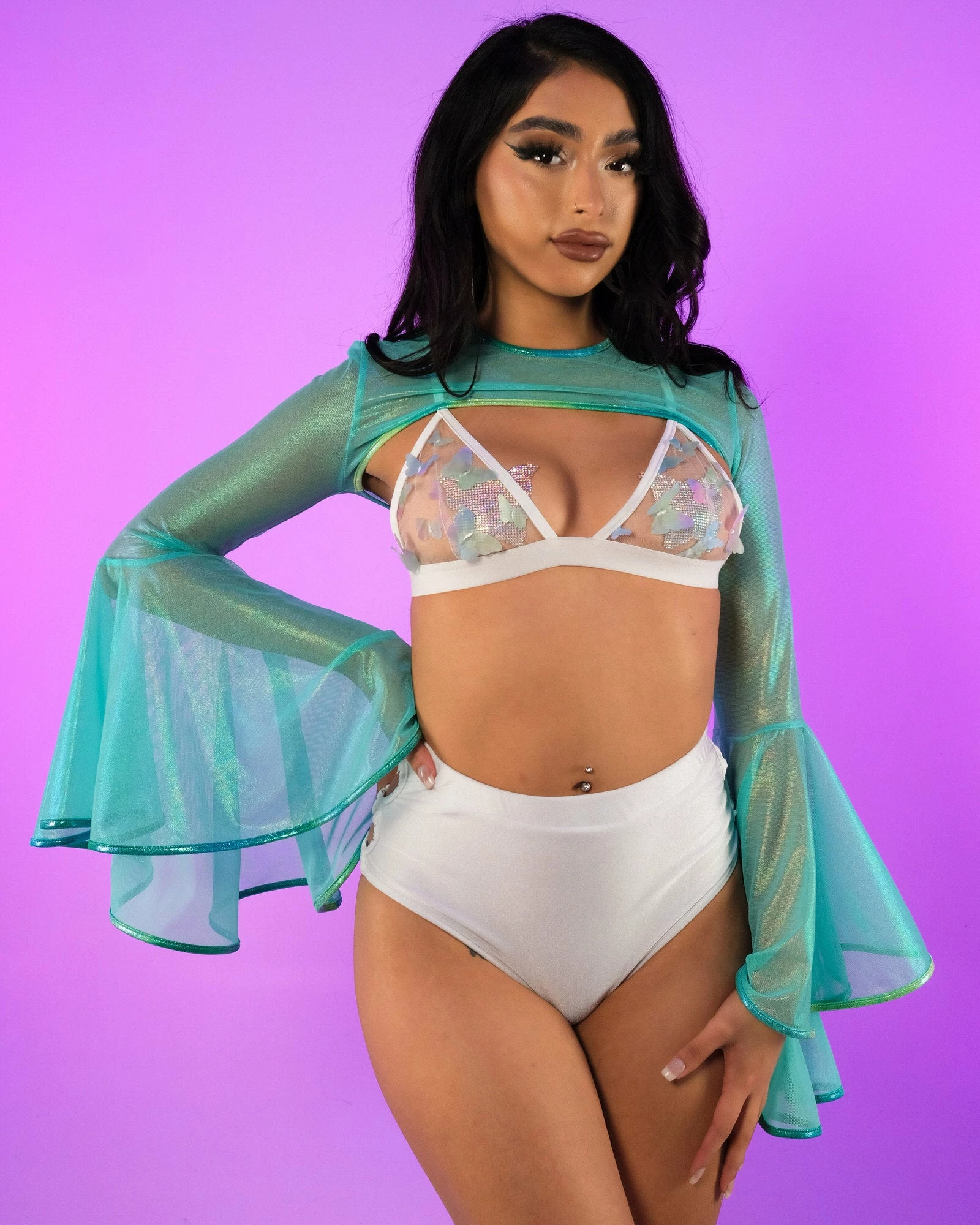 J. Valentine Pixie Cadet Mesh Bell Sleeve Shrug 5 J. Valentine Pixie Cadet Mesh Bell Sleeve Shrug - Image 3