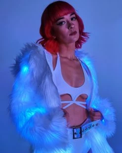J. Valentine Blue LED White Furry Cropped Hooded Jacket