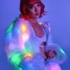 J. Valentine Multi-Color LED White Furry Cropped Hooded Jacket