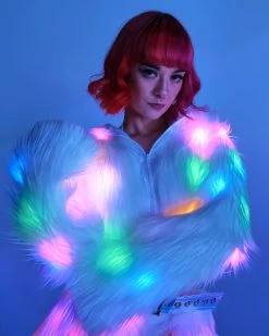 J. Valentine Multi-Color LED White Furry Cropped Hooded Jacket -ravewonder store RW 121322 257 scaled