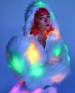 J. Valentine Multi-Color LED White Furry Cropped Hooded Jacket -ravewonder store RW 121322 276 scaled