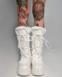 Pleasers Demonia White Winter Solstice Faux Fur Boots -ravewonder store Shoes 27