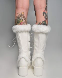 Pleasers Demonia White Winter Solstice Faux Fur Boots -ravewonder store Shoes 34
