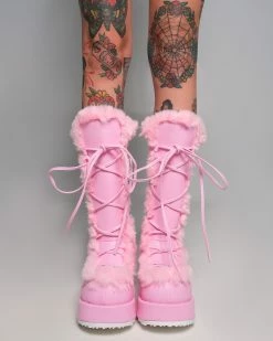 Pleasers Demonia Pink Winter Solstice Faux Fur Boots -ravewonder store Shoes 37