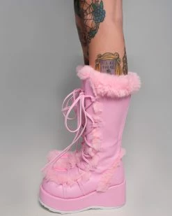 Pleasers Demonia Pink Winter Solstice Faux Fur Boots