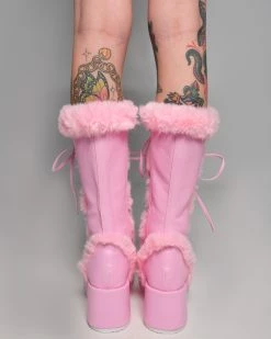 Pleasers Demonia Pink Winter Solstice Faux Fur Boots -ravewonder store Shoes 43