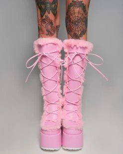 Pleasers Demonia Pastel Pink Furry Winter Faux Fur Boots -ravewonder store Shoes 48