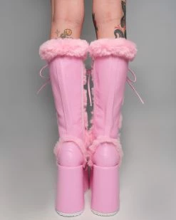Pleasers Demonia Pastel Pink Furry Winter Faux Fur Boots -ravewonder store Shoes 55