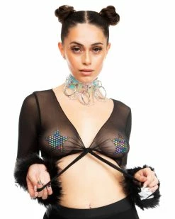 AE Bubble-icious Sheer Front-Tie Top 42 AE Bubble-icious Sheer Front-Tie Top -ravewonder store a016black