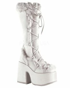 Pleasers Demonia White Furry Winter Faux Fur Boots -ravewonder store camel 311 wpu