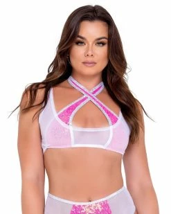 Roma Pink Sugar Nova Two-Tone Mesh Top -ravewonder store ezgif 1 b51b76df78